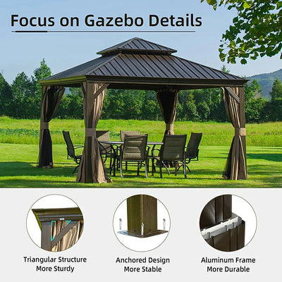 Hardtop Gazebo Brown with Drainage Gutters