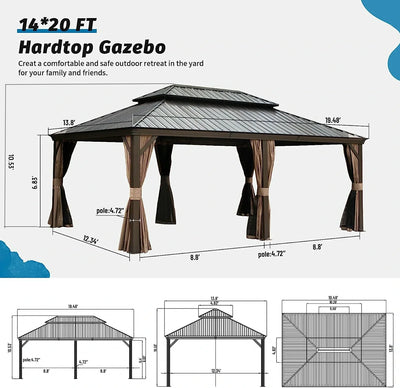 Hardtop Gazebo Brown with Drainage Gutters